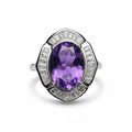 Art Deco Majesty: Natural Amethyst Statement Ring with Trapezoid CZ Halo in 925 Silver
