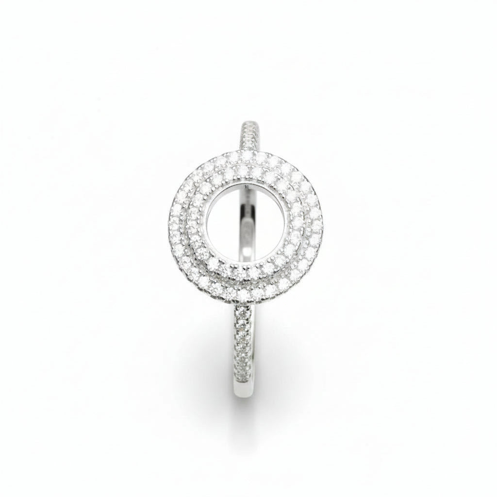 Natural Blue Sapphire Halo Ring - Round Royal Blue Center with CZ Accents in Sterling Silver