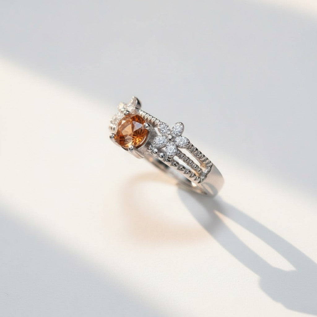 Mystic Shift: Natural Color Change Garnet Ring in 925 Silver with CZ Pavé Band