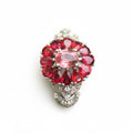 Natural Pink Tourmaline Cluster Ring - Oval Center with Songea Sapphires and CZ Accents in Sterling Silver