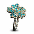 Electric Bloom: Natural Apatite & CZ Flower Halo Ring in 925 Sterling Silver