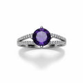 Royal Embrace: Natural Round Amethyst Solitaire Ring with Split Pavé Shank in 925 Silver