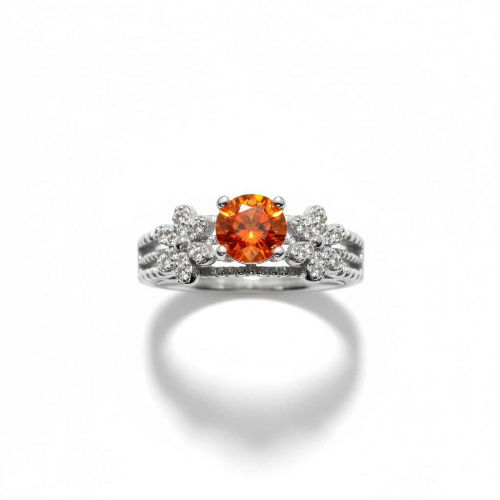 Mystic Shift: Natural Color Change Garnet Ring in 925 Silver with CZ Pavé Band