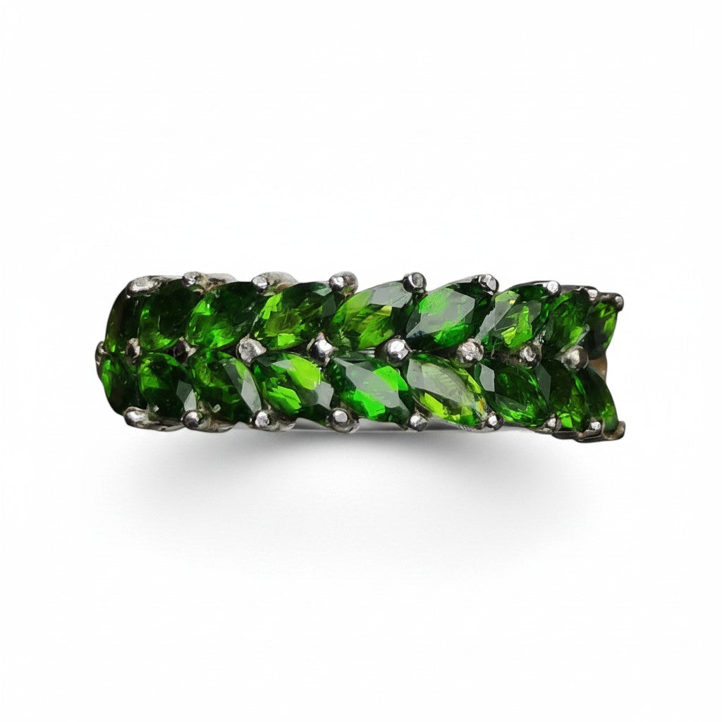 Double Forest Row: Natural Chrome Diopside Marquise Eternity Band in 925 Silver