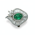 Art Deco Envy: Natural Emerald Cocktail Ring with Baguette Fan Halo in 925 Silver