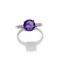 Simply Royal: Natural Round Amethyst Solitaire Ring with CZ Accent Shoulders in 925 Silver