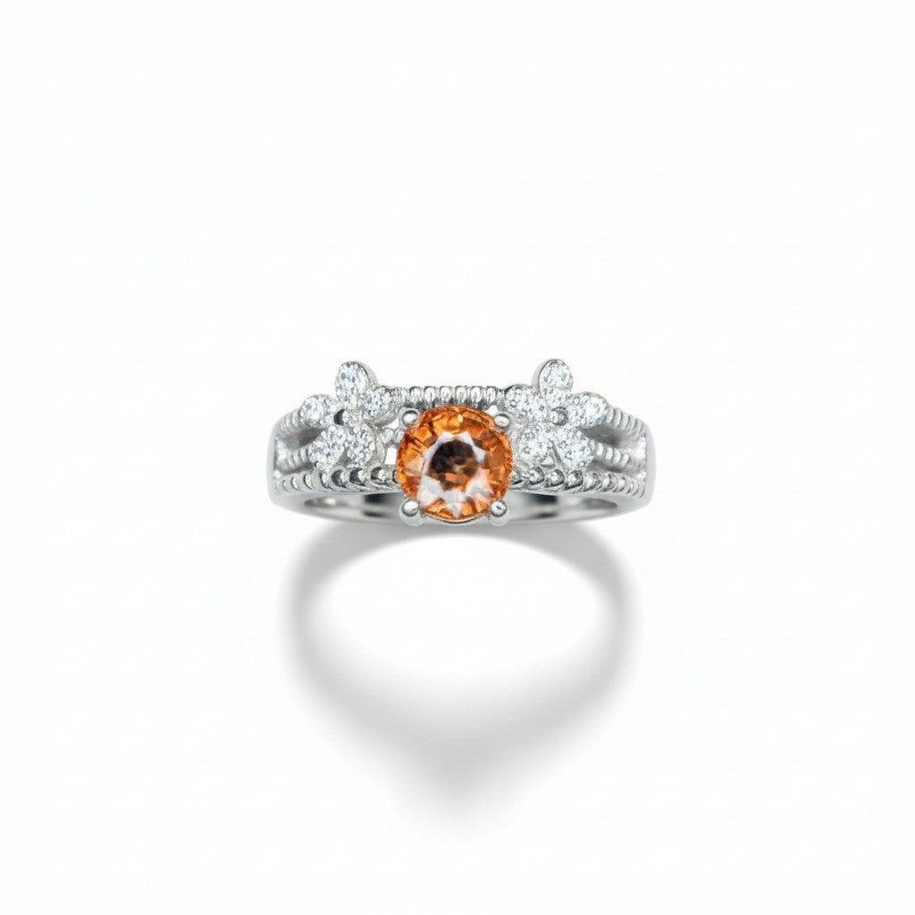 Mystic Shift: Natural Color Change Garnet Ring in 925 Silver with CZ Pavé Band