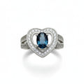 Heart of the Ocean: Natural London Blue Topaz & CZ Heart Halo Ring in 925 Silver