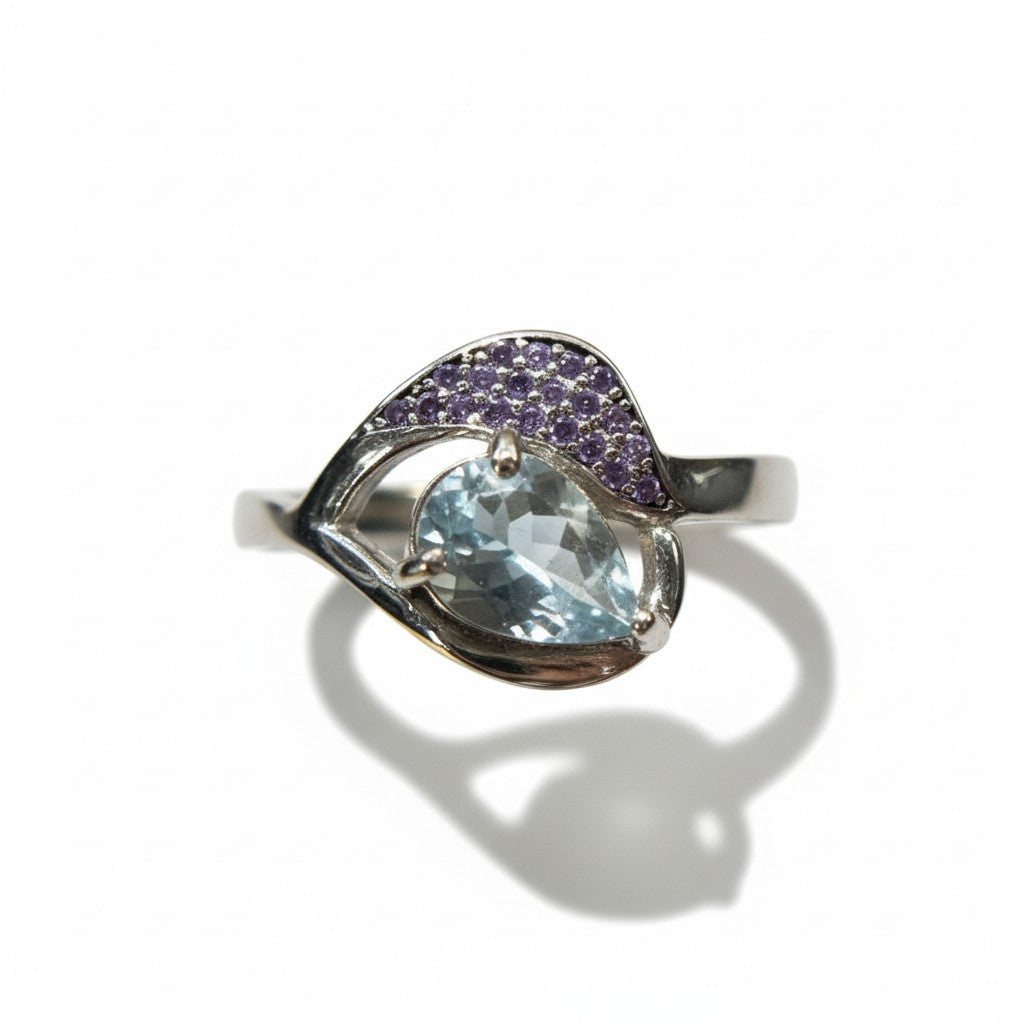 Ocean Serenity: Natural Aquamarine & CZ Accent Ring in Sterling Silver