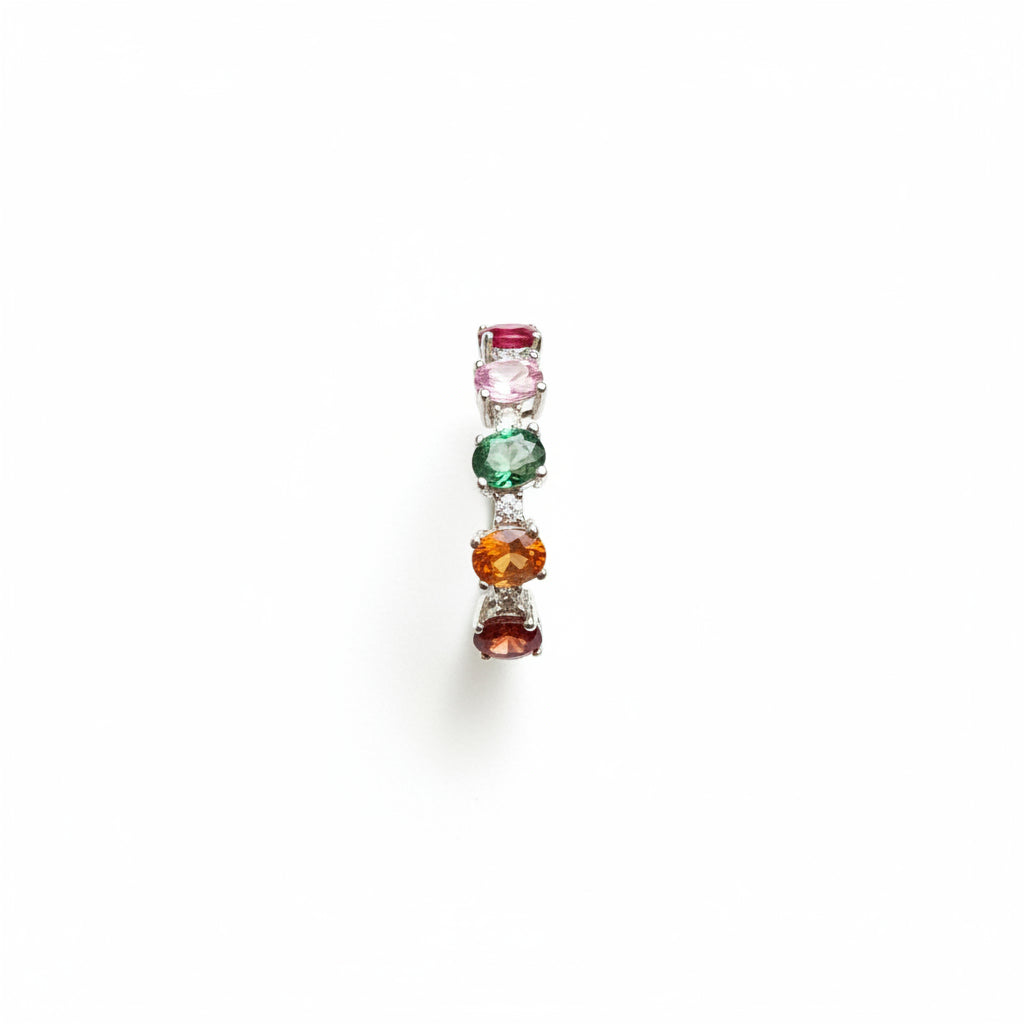 Natural Multi-Color Sapphire Ring - Five Stone Rainbow Pastel Sapphires in Sterling Silver