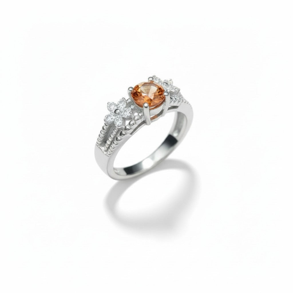 Mystic Shift: Natural Color Change Garnet Ring in 925 Silver with CZ Pavé Band