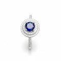 Natural Blue Sapphire Halo Ring - Round Royal Blue Center with CZ Accents in Sterling Silver