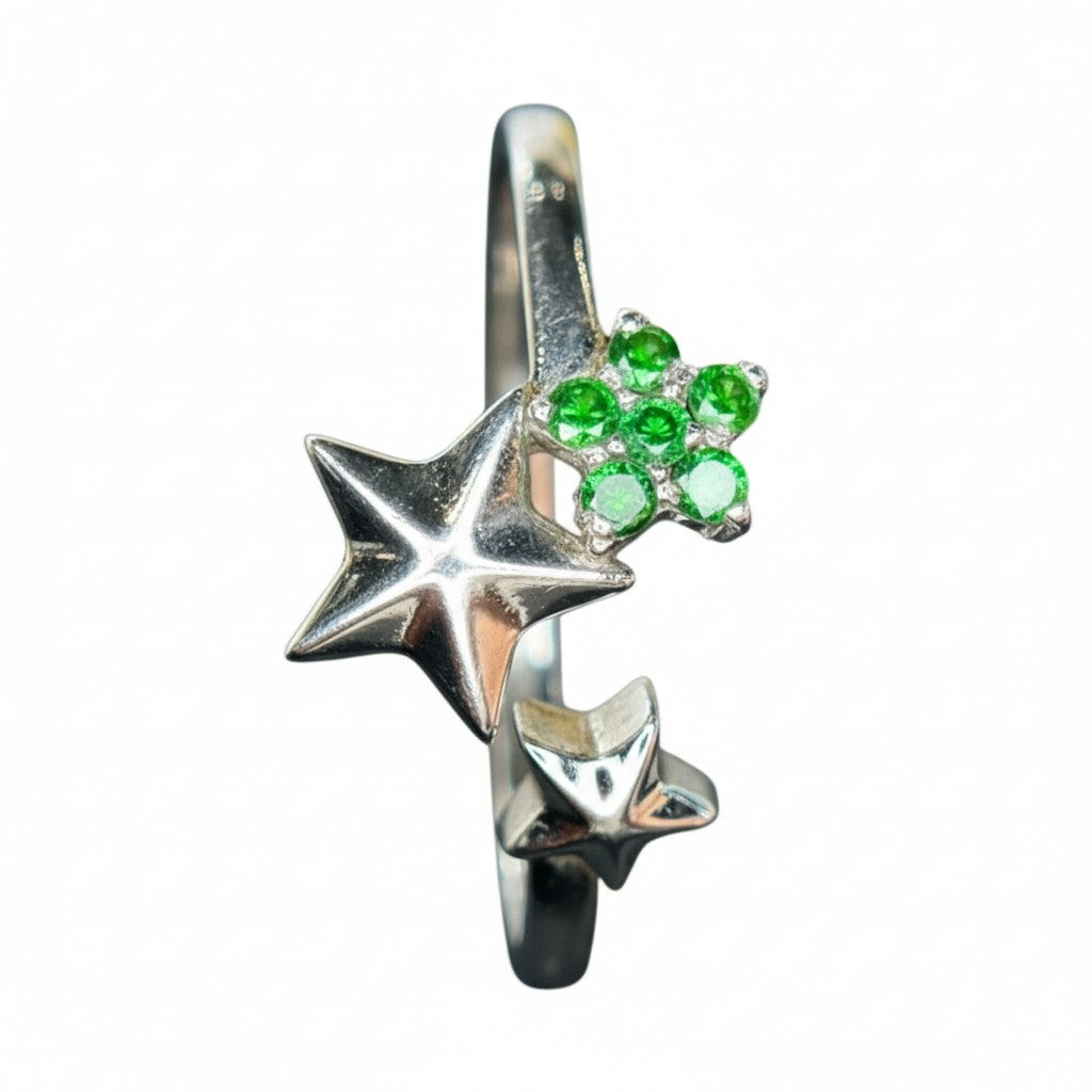 Celestial Sparkle: Natural Tsavorite Star Cluster Open Ring in 925 Silver