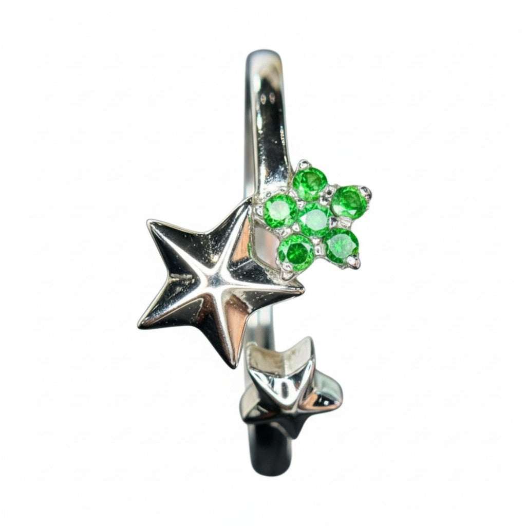 Celestial Sparkle: Natural Tsavorite Star Cluster Open Ring in 925 Silver