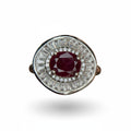Vintage Grandeur: Natural Ruby & Baguette Halo Cluster Ring in 925 Silver