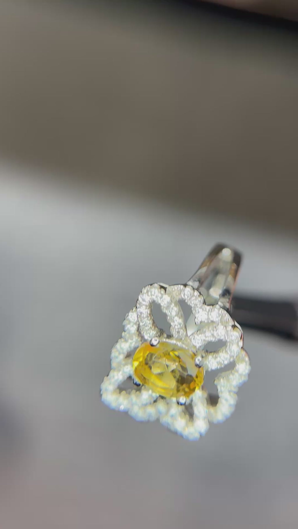 Natural Citrine Ring - Oval Golden Yellow with Intricate Woven Pave CZ Design in Sterling Silver