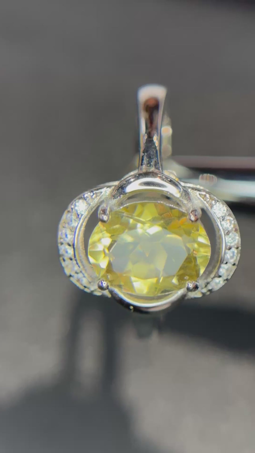 Natural Citrine Ring - Oval Golden Yellow with CZ Halo in Sterling Silver