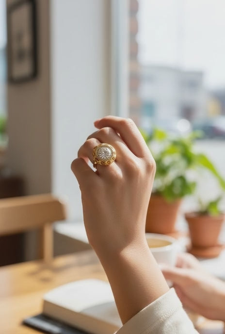 4ct Moissanite Halo Engagement Ring - Gold Tone Textured Sterling Silver