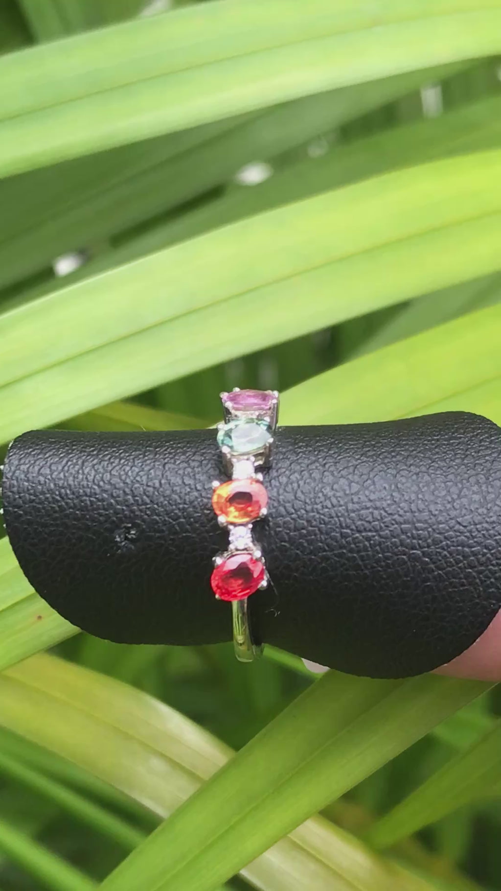 Natural Multi-Color Sapphire Ring - Five Stone Rainbow Pastel Sapphires in Sterling Silver