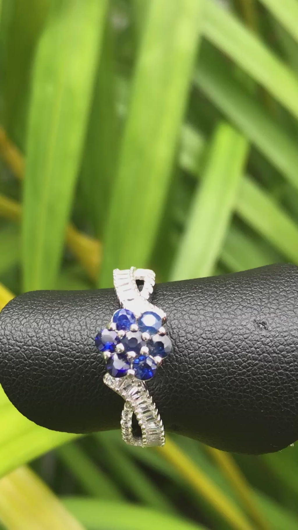 Natural Blue Sapphire Floral Cluster Ring - Deep Royal Blue Flower Design with CZ Accents in Sterling Silver