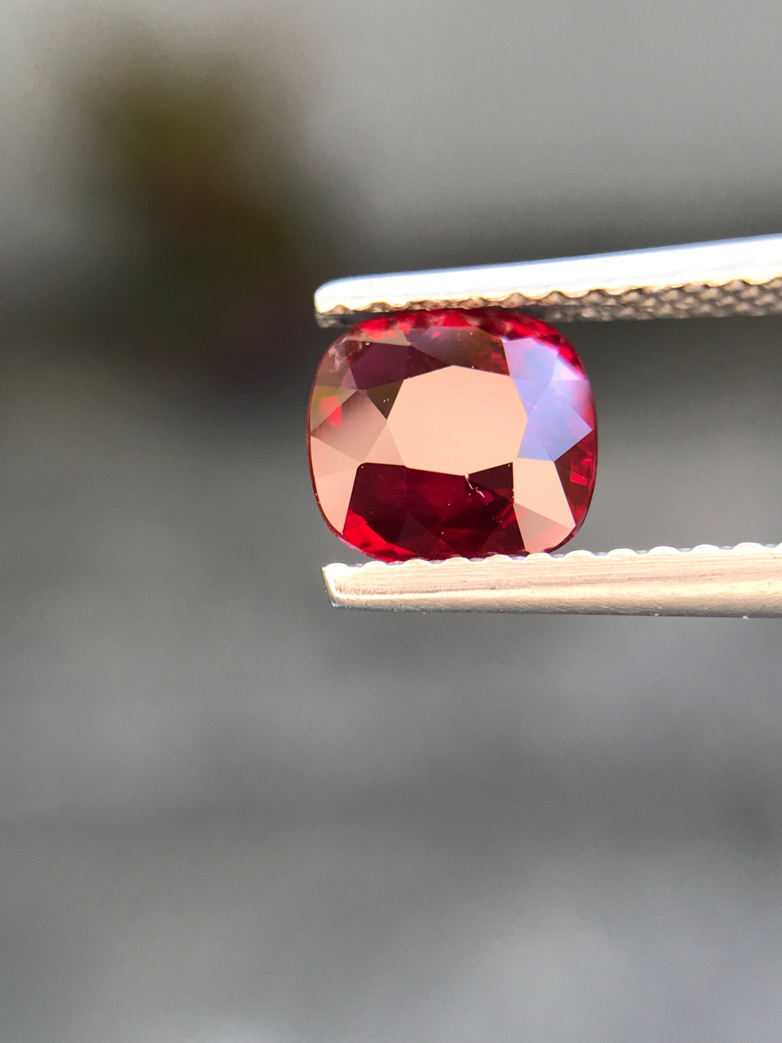 Shiza Gems 1.06 ct cushion cut vivid red unheated natural ruby gemstone.