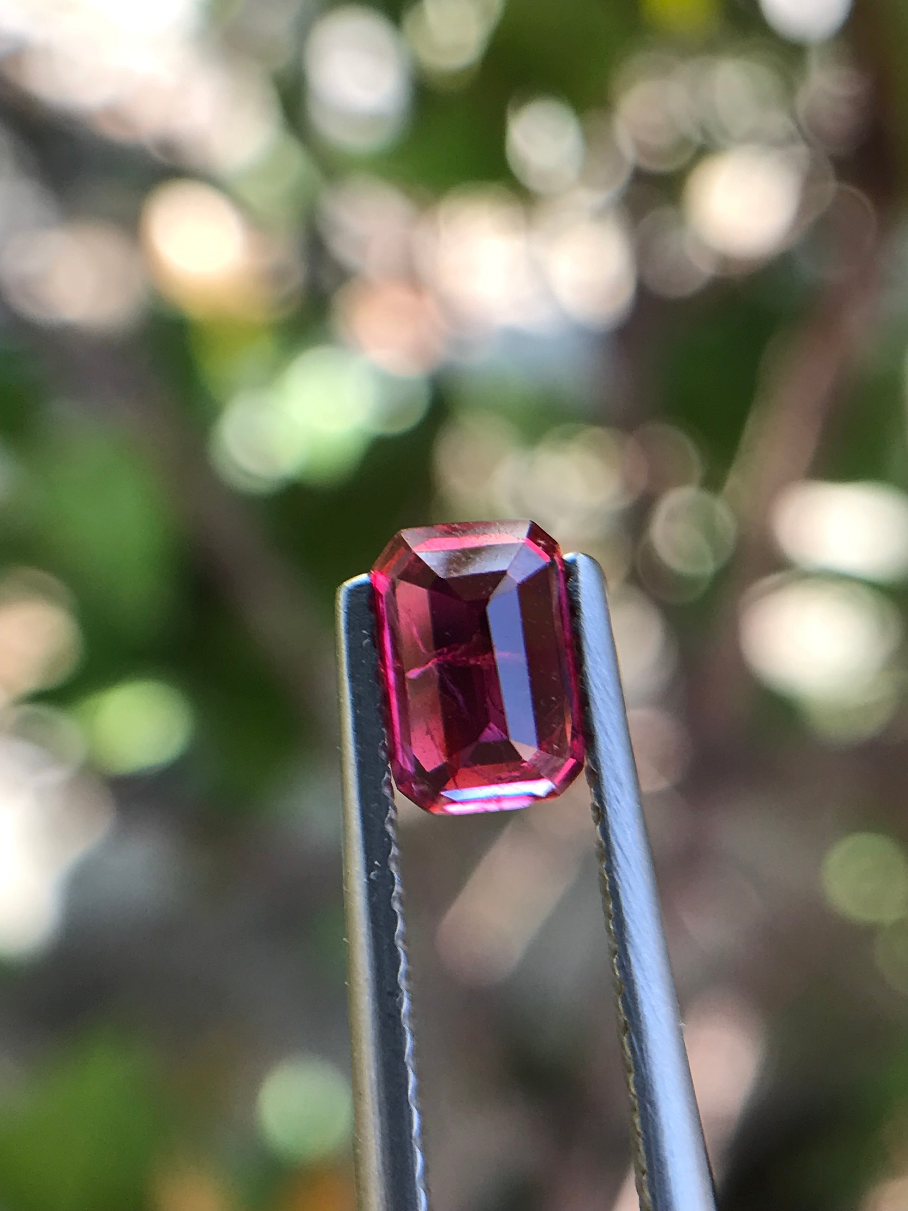 Shiza Gems 1.00 ct unheated Pigeon Blood ruby, emerald cut, vivid red, CGRL certified, Mozambique origin.