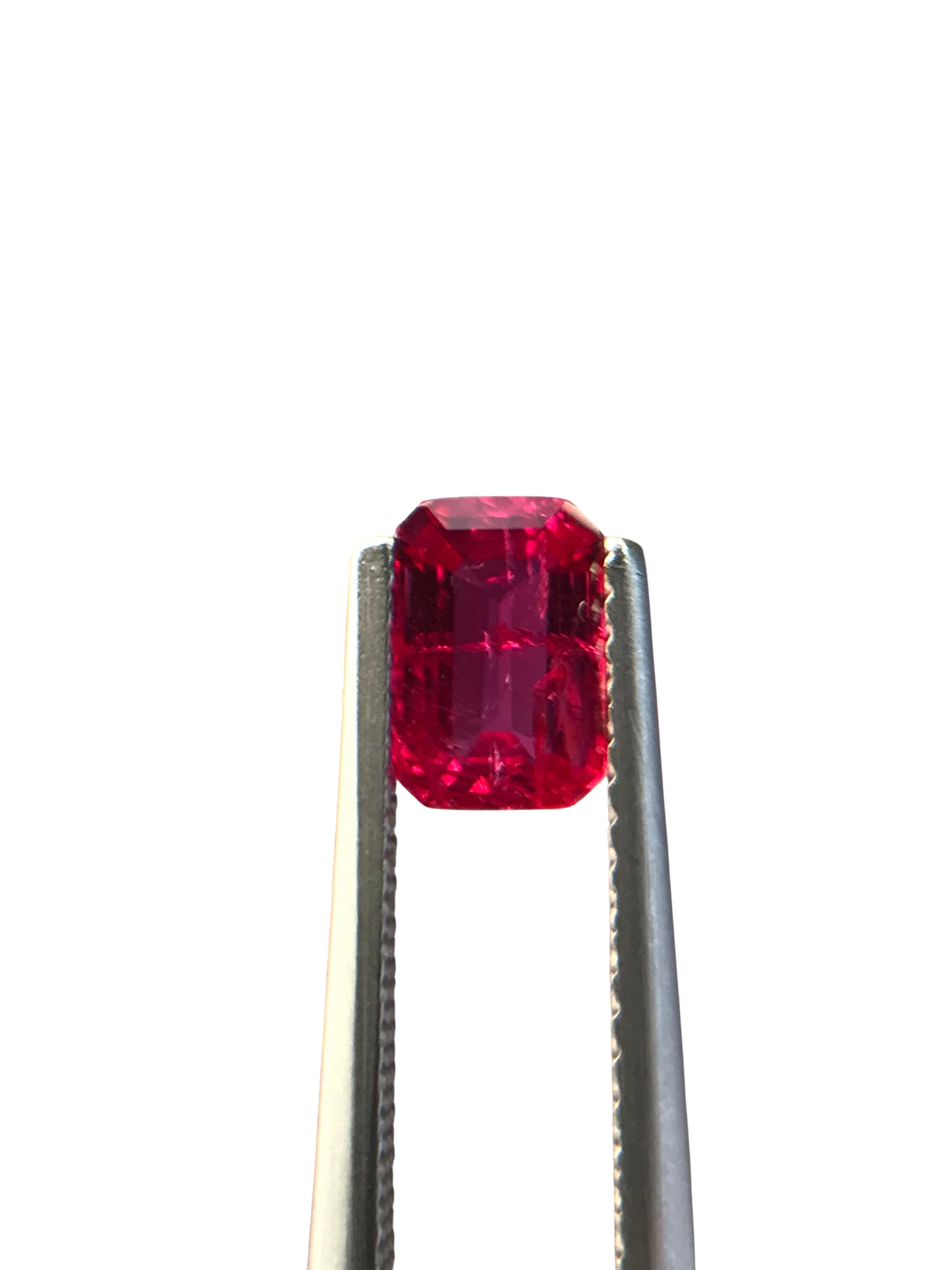 Shiza Gems 1.00 ct unheated Pigeon Blood ruby, emerald cut, vivid red, CGRL certified, Mozambique origin.