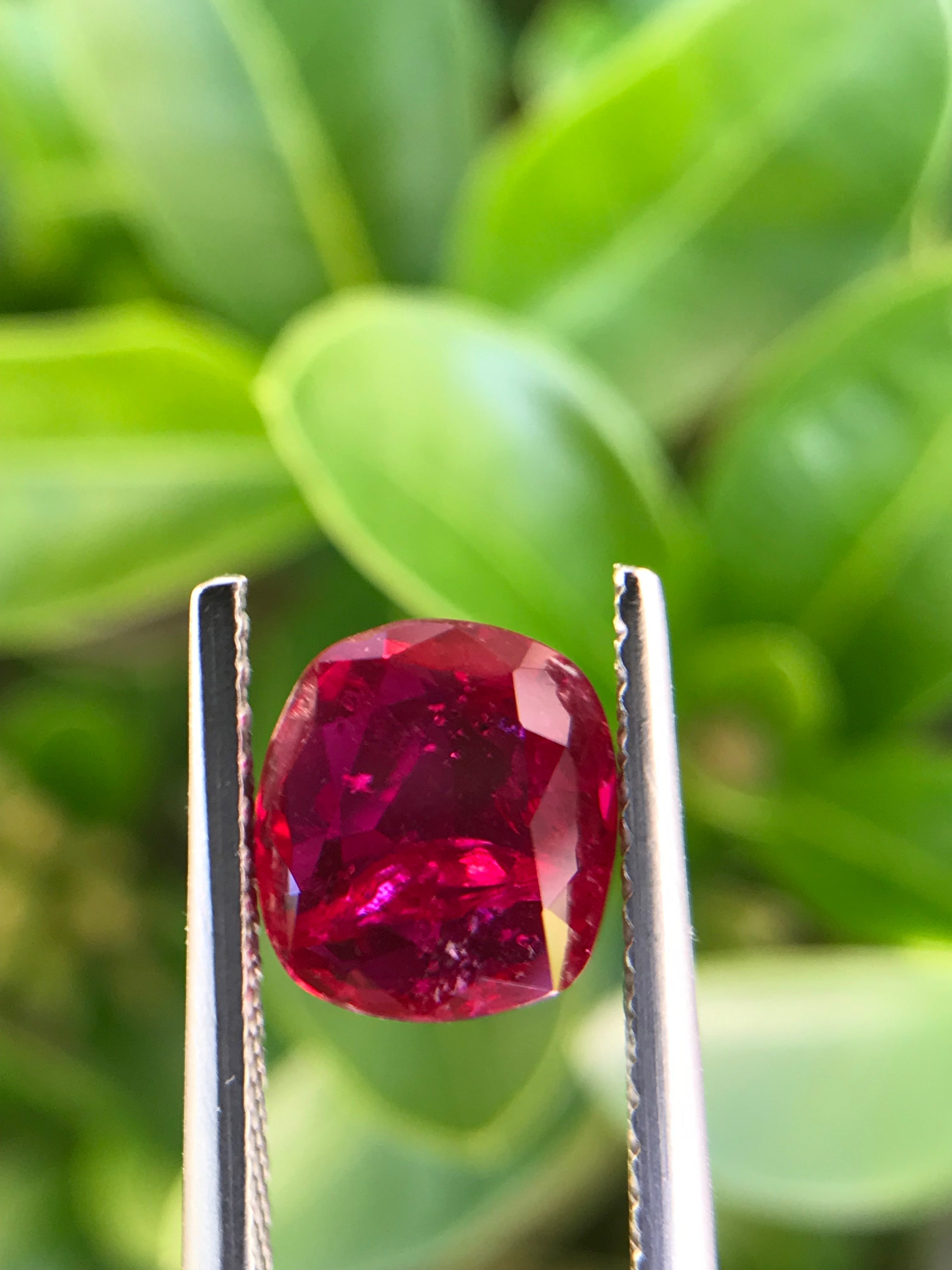 Shiza Gems 2.03 ct cushion cut vivid red unheated natural ruby gemstone