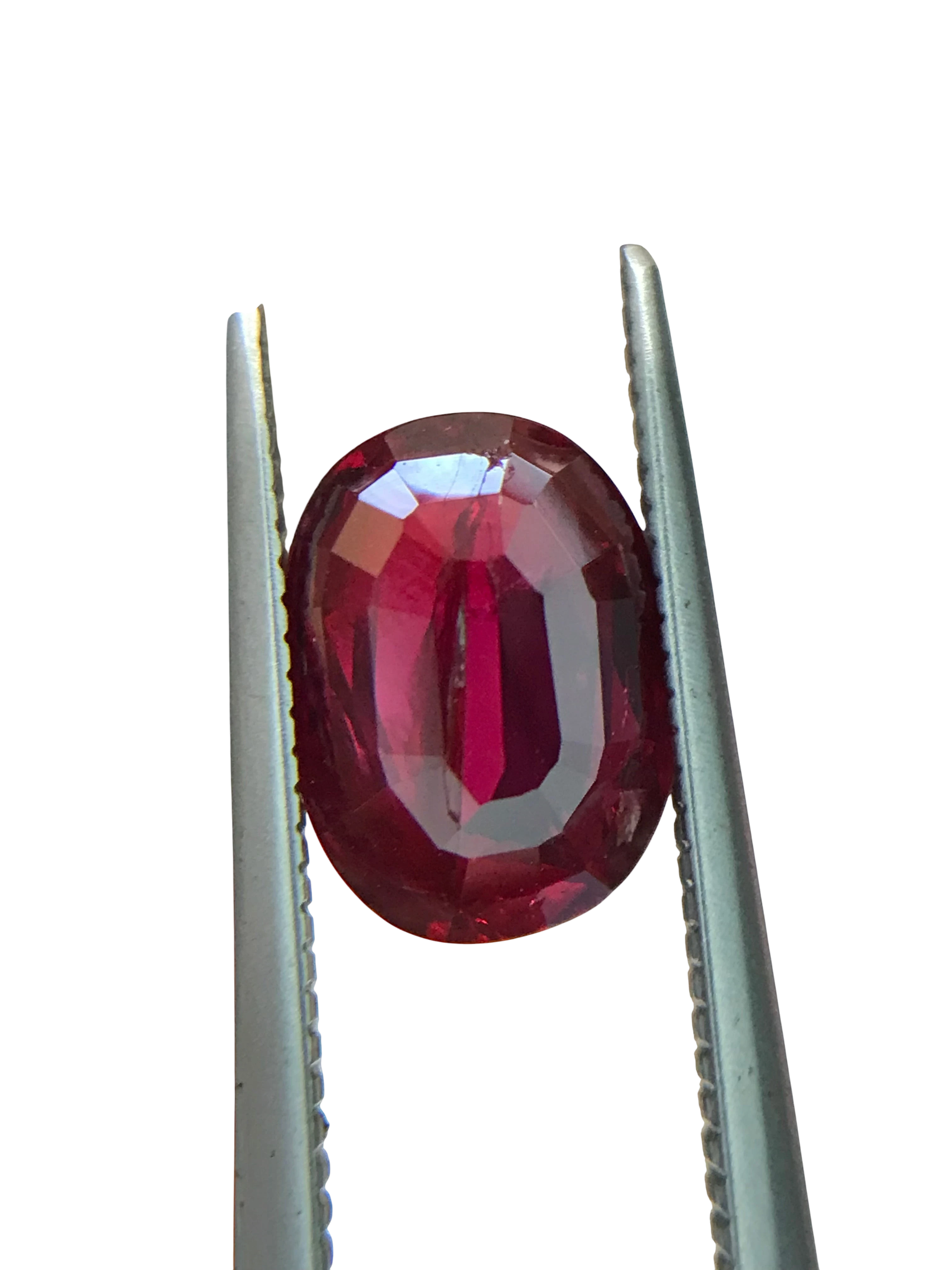 Shiza Gems 2.05 ct oval cut natural unheated Pigeon Blood ruby gemstone, vivid red color, AIGS certified