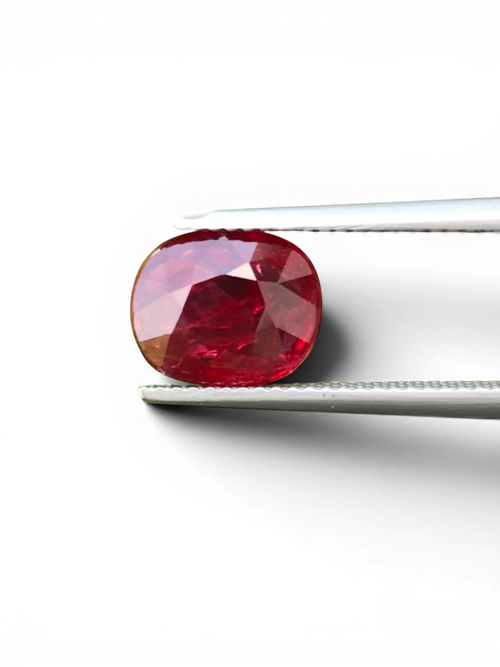 Shiza Gems 3.02 ct oval cut unheated ruby, vivid red, faceted gemstone for jewelry.
