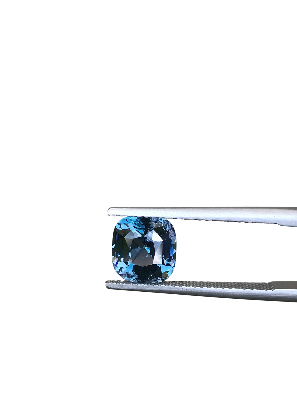 Shiza Gems 2.70 ct cushion cut bi-color spinel gemstone, teal-blue to lighter tones, for custom jewelry.