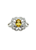Shiza Gems oval golden citrine ring with intricate woven pave CZ design in sterling silver.