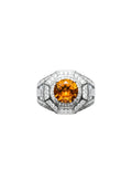 Shiza Gems men's ring with large oval golden-orange citrine center, surrounded by pave CZ in sterling silver.