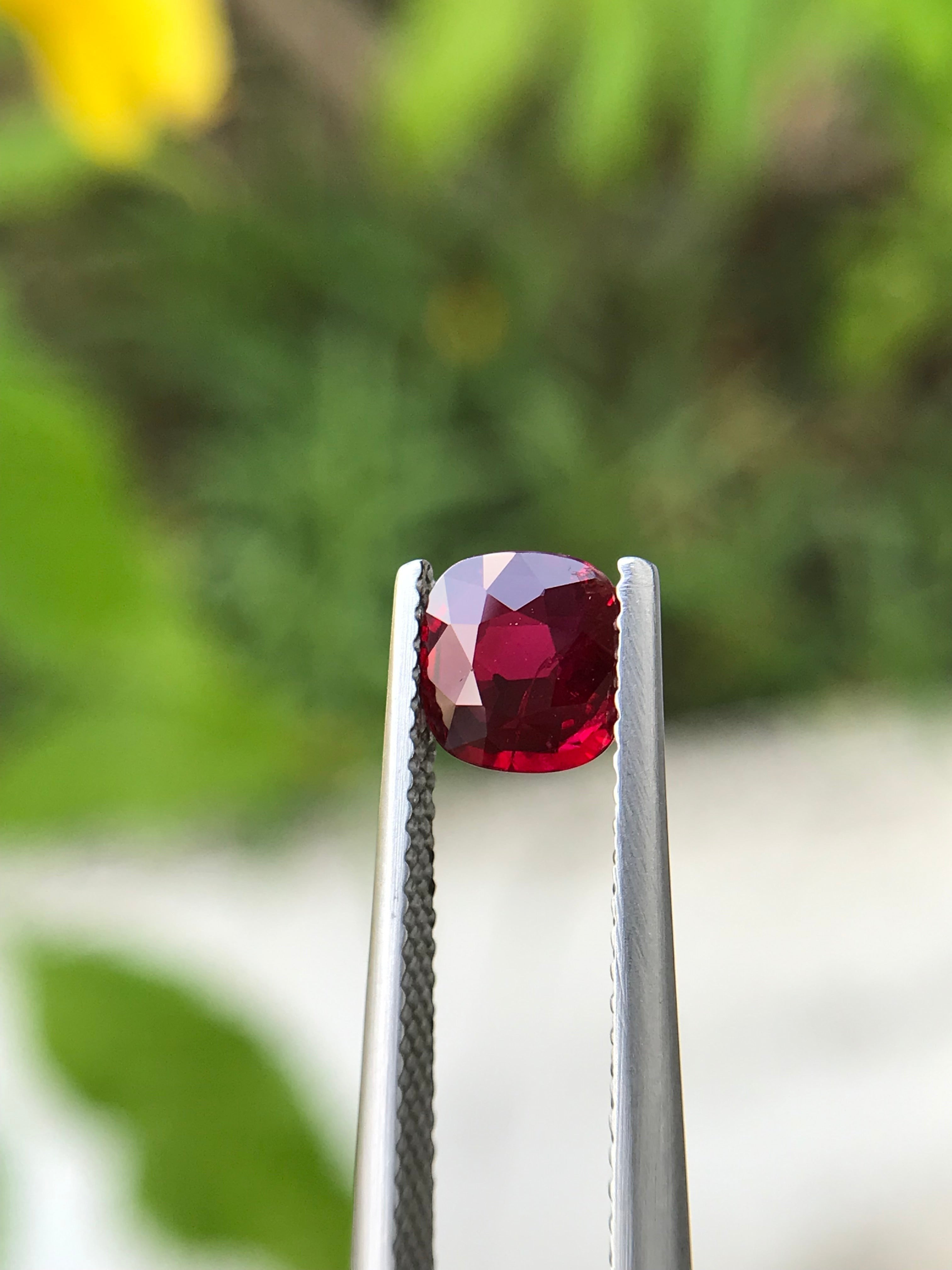 Shiza Gems 1.06 ct cushion cut vivid red unheated natural ruby gemstone.