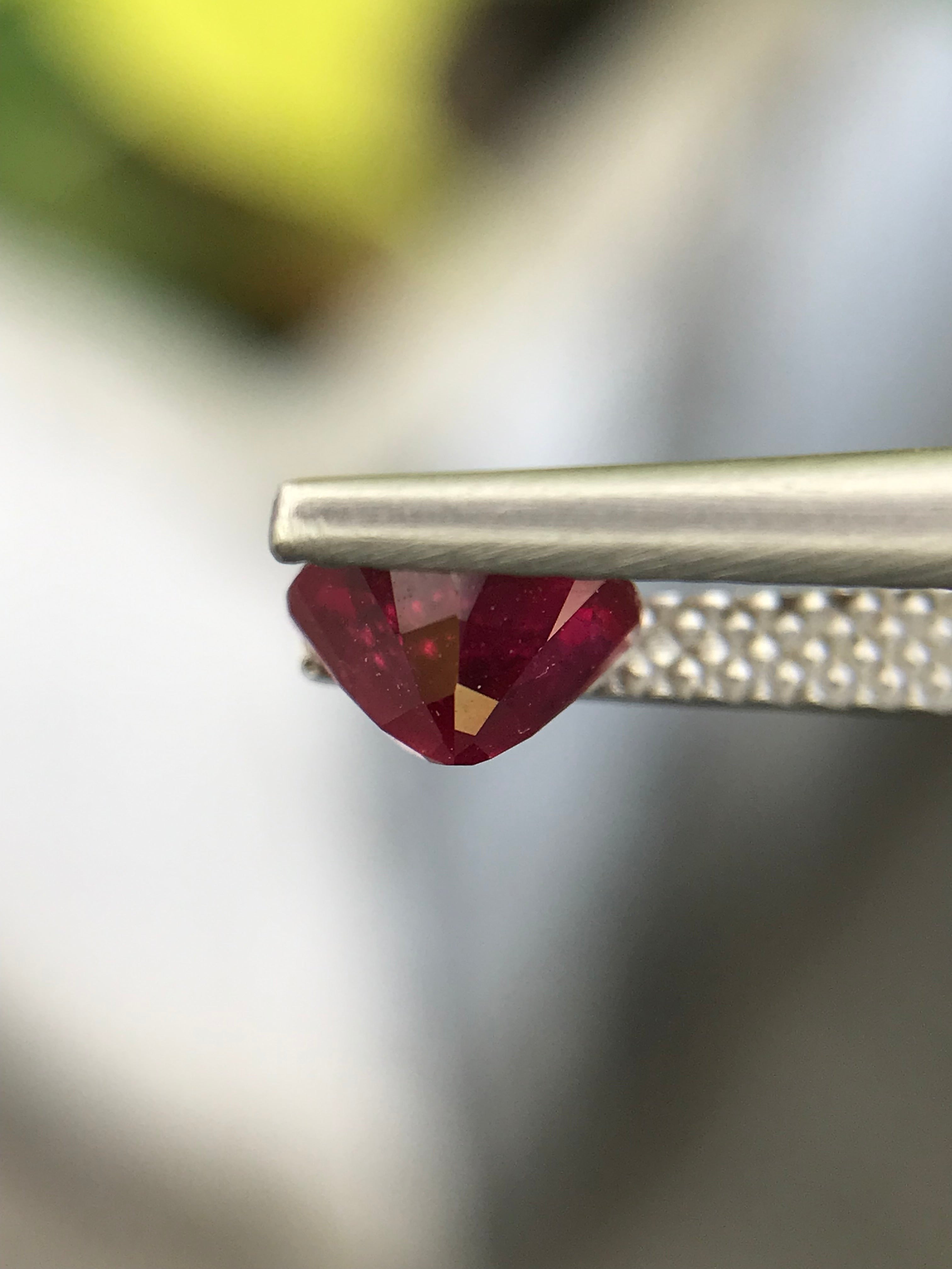 Shiza Gems 1.04 ct natural unheated heart-cut vivid red ruby from Mozambique, perfect for engagement rings.