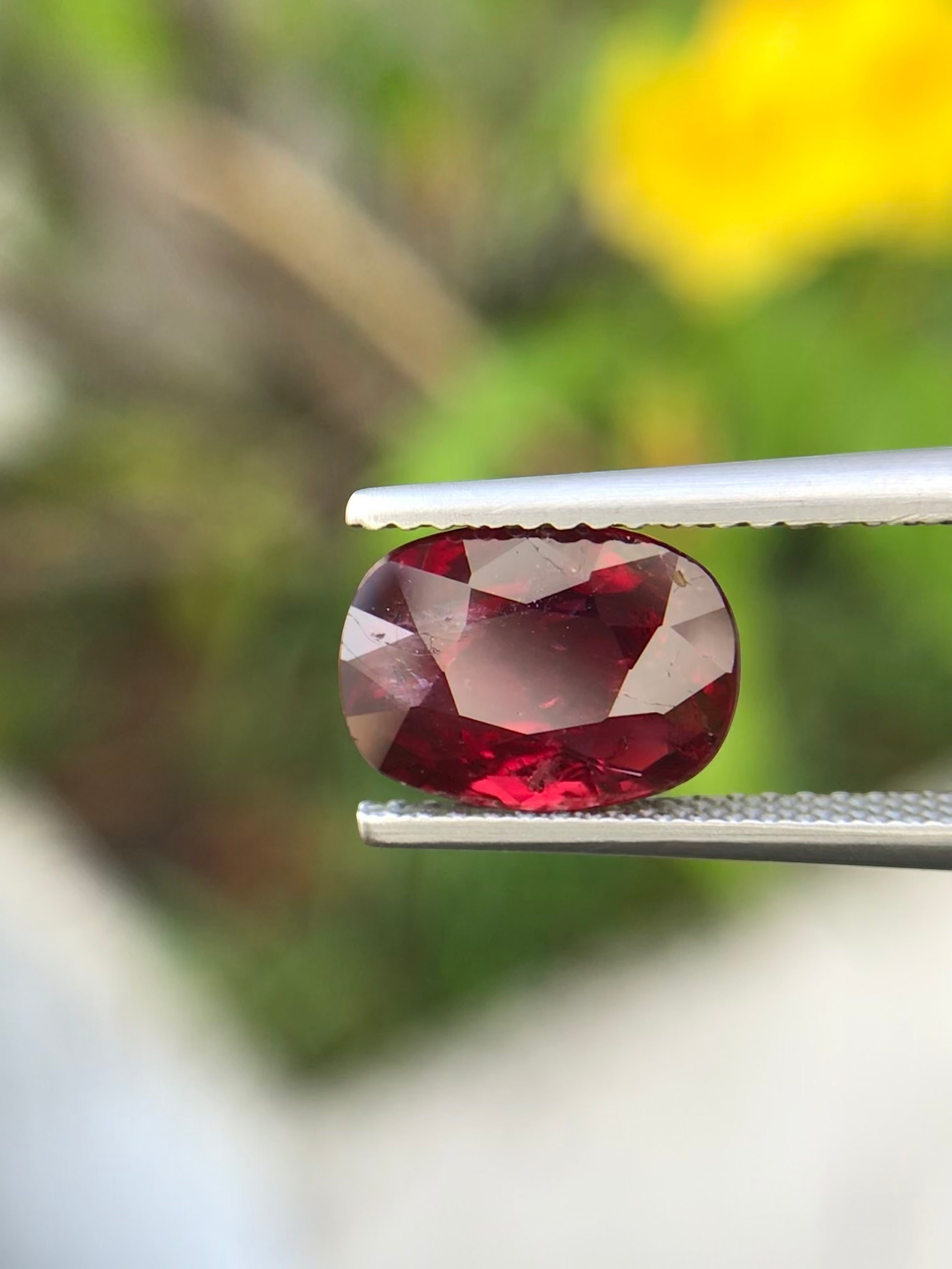 Shiza Gems 3.06 ct oval cut vivid red unheated natural ruby gemstone with excellent brilliance.
