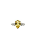 Shiza Gems pear-cut yellow gemstone ring with pavé diamond band in silver.