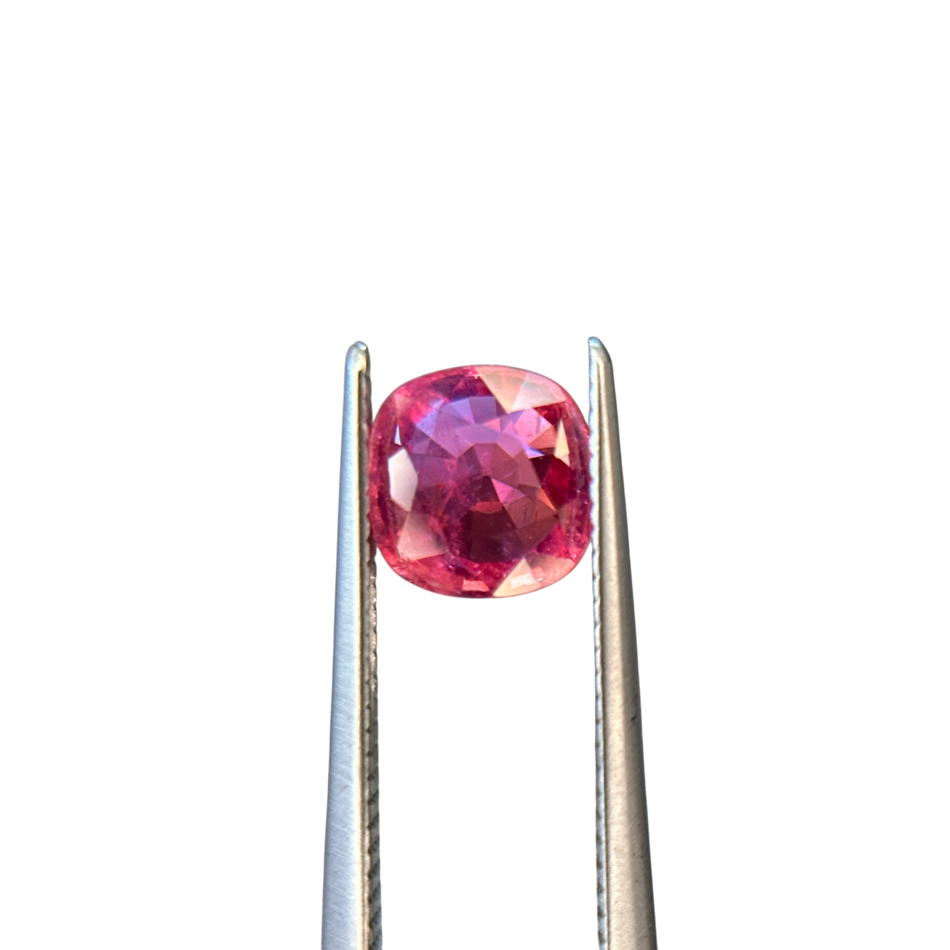 Shiza Gems 1.20 ct cushion cut vivid pink unheated natural sapphire gemstone.