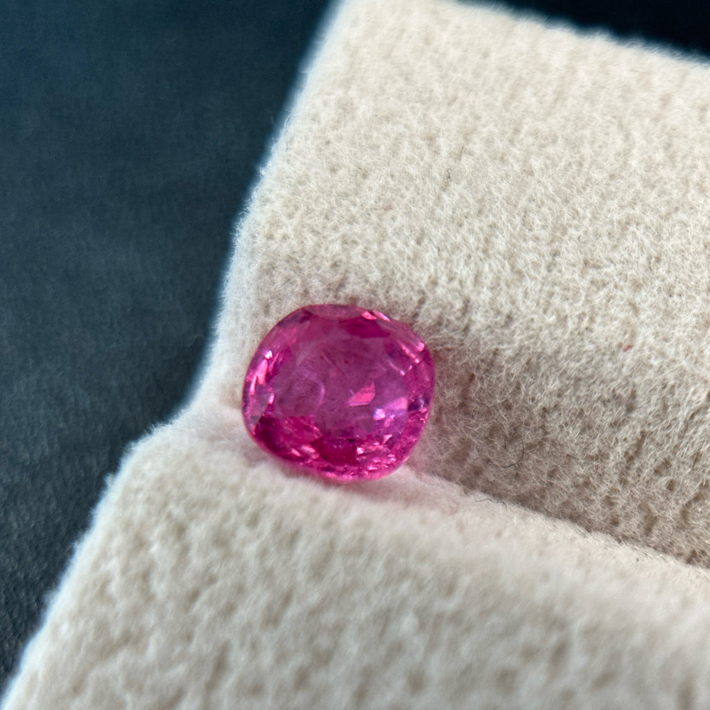 Shiza Gems 1.20 ct unheated cushion cut vivid pink sapphire loose gemstone.