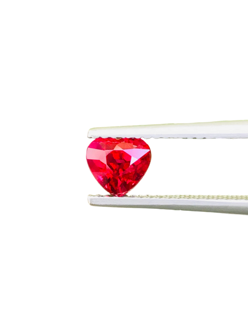 Shiza Gems 1.04 ct vivid red heart-cut unheated ruby gemstone from Mozambique.