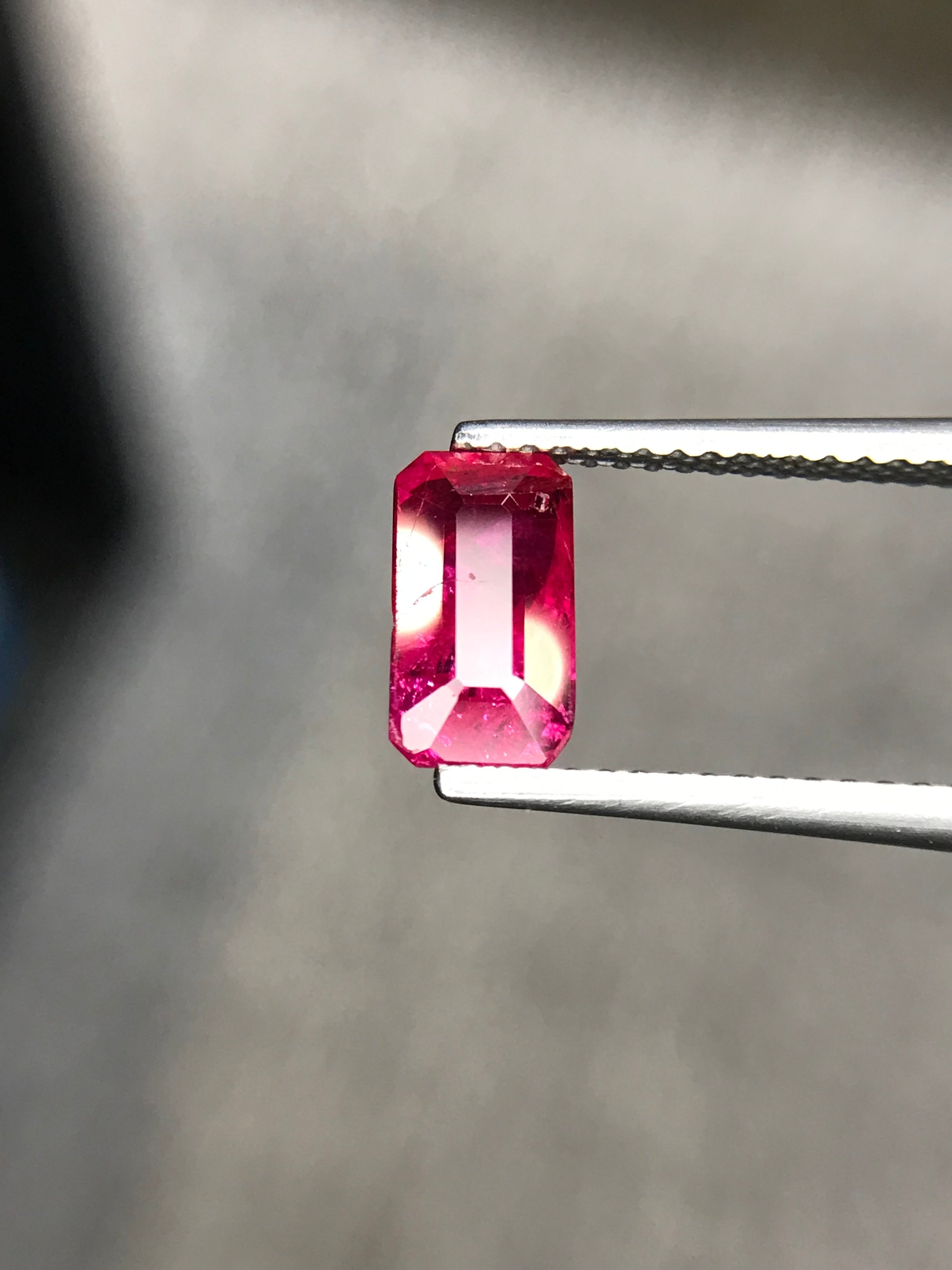 Shiza Gems 2.01 ct emerald-cut vivid pinkish-red unheated ruby gemstone.